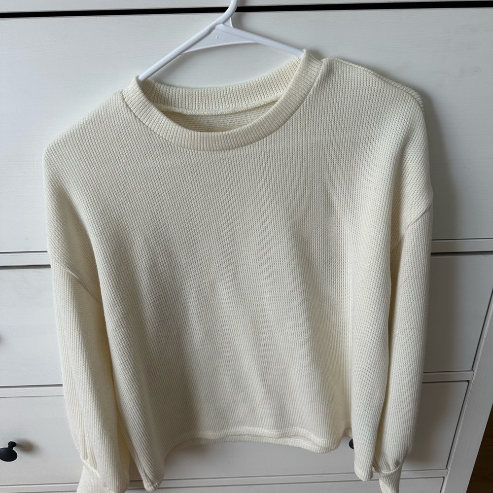 Madewell Cream Ribbed Crewneck Sweater